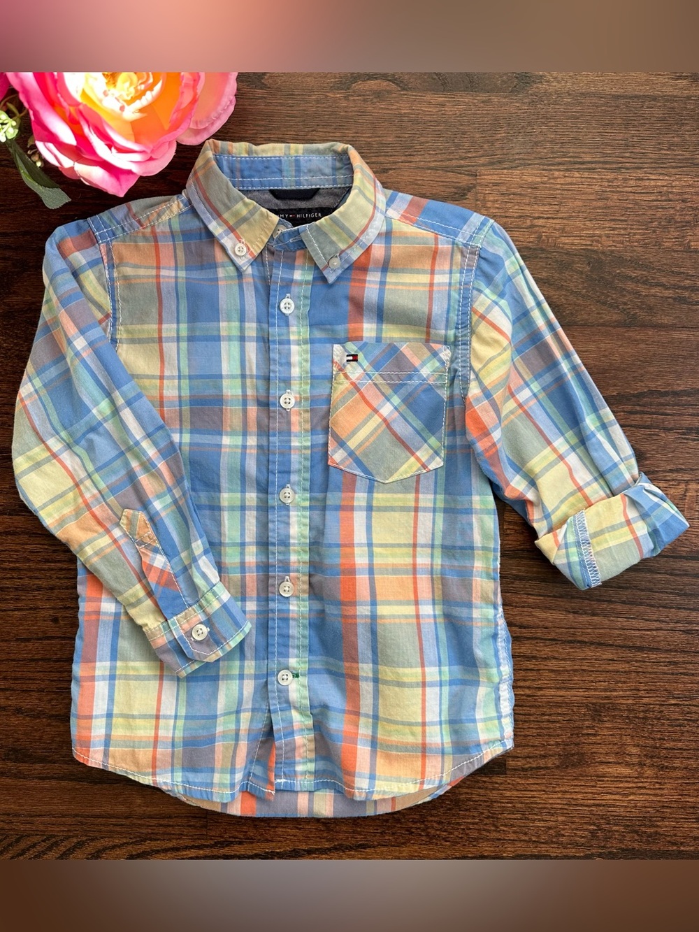 Pastel plaid Tommy Hilfiger button down shirt, size 4
